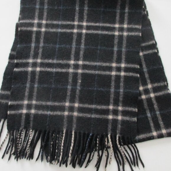 Wool Cashmere Blend Scarf  Black Windowpane Plaid - Picture 1 of 3